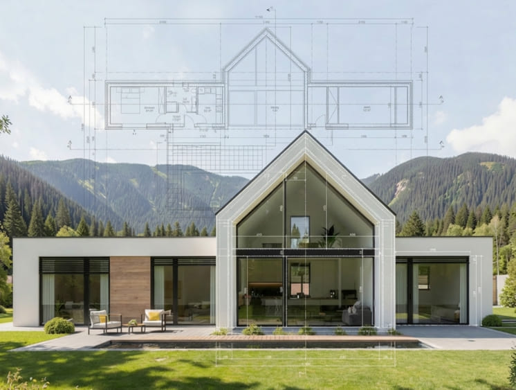 People looking at house blueprints